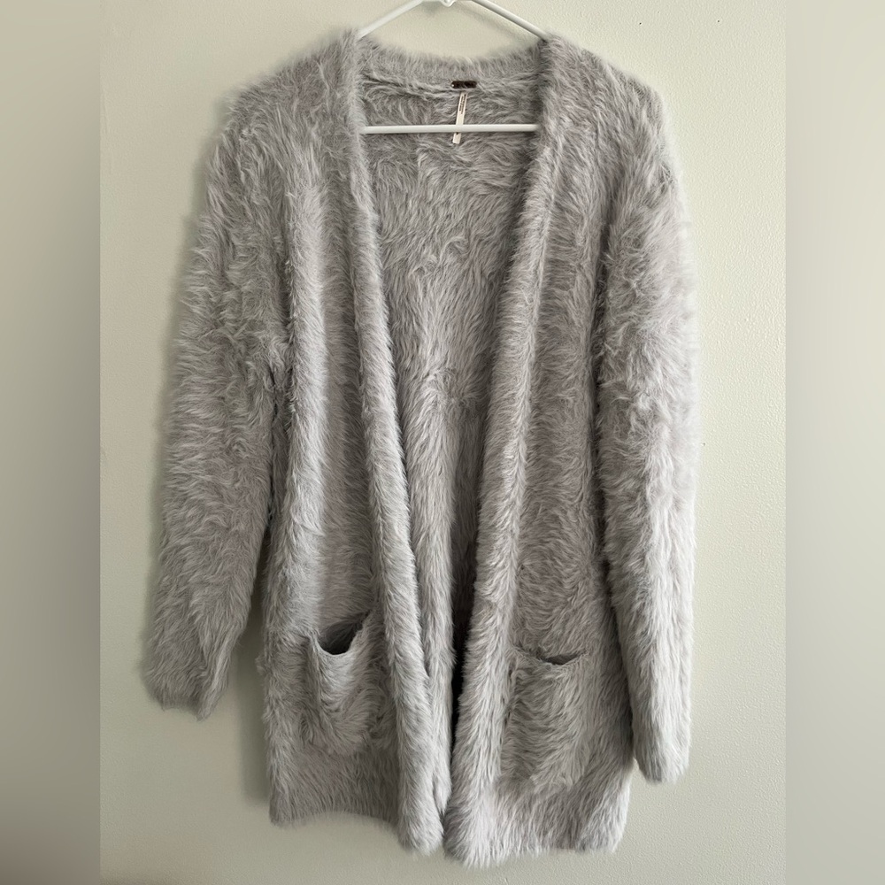 Free People Open Front Fuzzy Cardigan Cozy Top size Small Gray